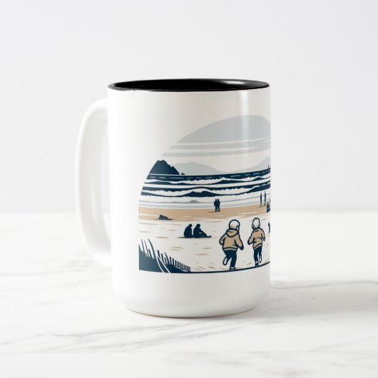 Kinderen spelen - strand mok (Voorkant links)