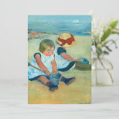 Kinderen spelend op het strand van Mary Cassat Bedankkaart (Staand voorkant)