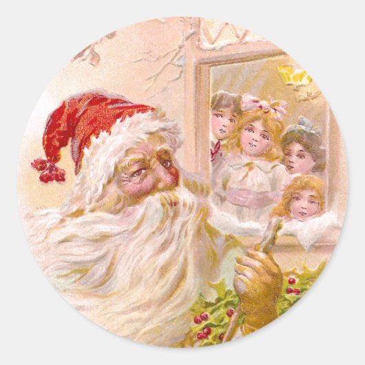 Kinderen Spy Santa Buiten Vintage Kerstmis Ronde Sticker (Voorkant)