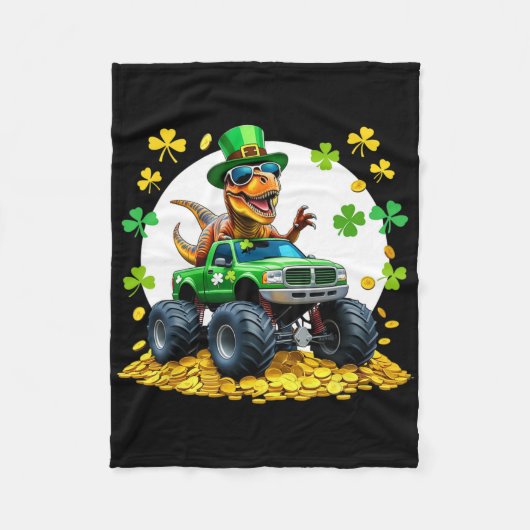 Kinderen St Patricks Day 2026 - Dinosaurus Rijdend Fleece Deken (Voorkant)