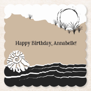 Kinderen strand verjaardagsfeest thema kartonnen onderzetters