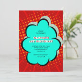 Kinderen stripboek 1e verjaardagsfeestje kaart (Staand voorkant)