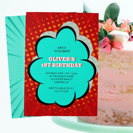 Kinderen stripboek 1e verjaardagsfeestje kaart