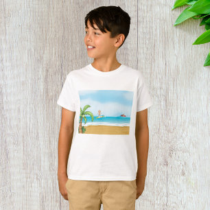 Kinderen surfen op tropisch strand, leuk zomerplez t-shirt