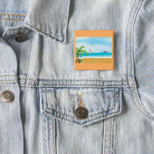 Kinderen surfen op tropisch strand, leuk zomerplez vierkante button 5,1 cm