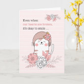 Kinderen Sympathie Roze Kitty Kat en Bloemen Kaart (Gele Bloem)