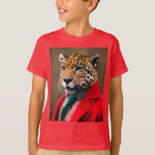Kinderen T-shirt met Happy Jaguar in een rood pak (Voorkant)