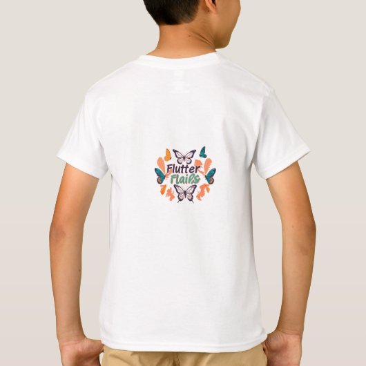 Kinderen T-shirt ontworpen met "Flutter Flairs". (Achterkant)