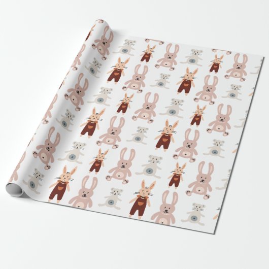 Kinderen Teddy Bear Cat Speelgoed Pattern Wrapping Cadeaupapier (Uitgerold)