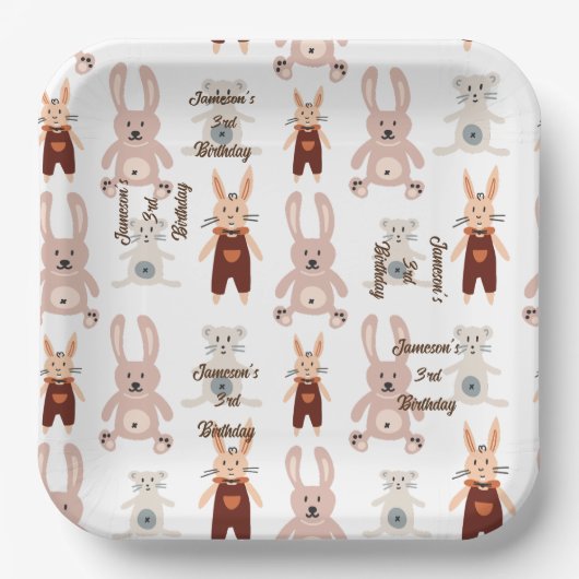 Kinderen Teddybeer Kat Panda Speelgoed Patroon Ver Papieren Bordje (Voorkant)