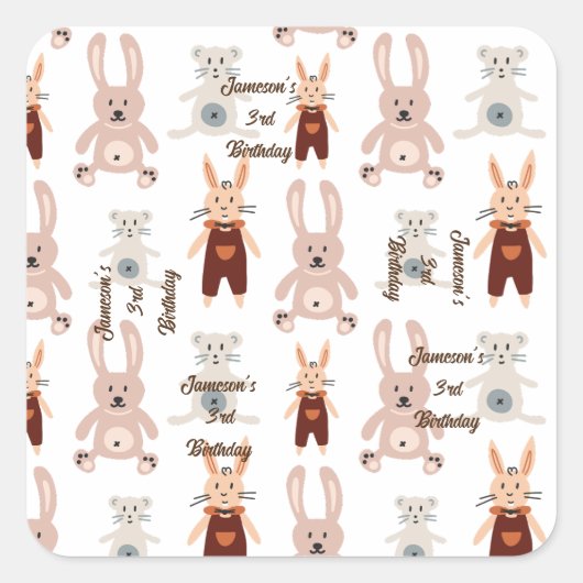 Kinderen Teddybeer Kat Panda Speelgoed Patroon Ver Vierkante Sticker (Voorkant)