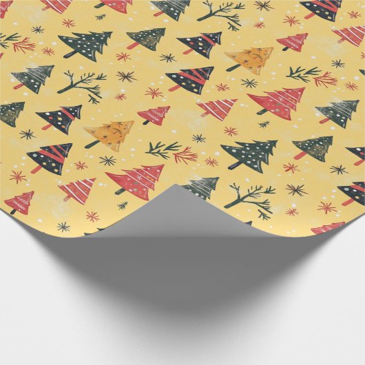 Kinderen tekenen Schattigee kerstboom geel Cadeaupapier (Hoek)