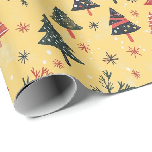 Kinderen tekenen Schattigee kerstboom geel Cadeaupapier (Rol Hoek)