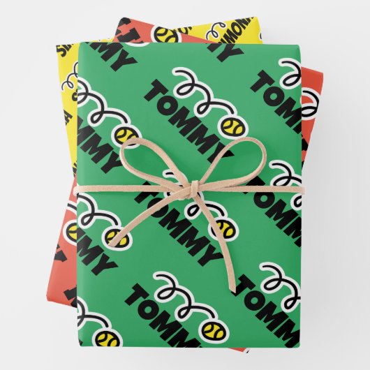 Kinderen tennis kerst aangepaste kleuren feestdag inpakpapier vel (In situ)