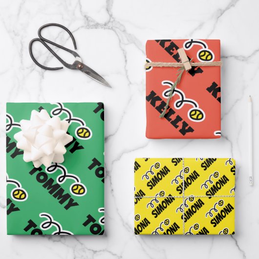 Kinderen tennis kerst aangepaste kleuren feestdag inpakpapier vel (Voorkant)