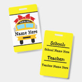 Kinderen terug naar school bus naam badge personal (Voor- en achterkant)