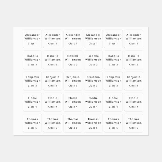 Kinderen Terug naar School Naam Klas Aangepaste Un Labels (Vel)