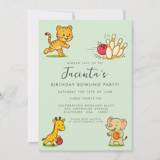 Kinderen Tien Pins Bowling Verjaardagsfeestje Kaart (Voorkant)