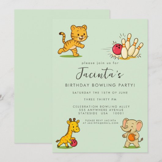 Kinderen Tien Pins Bowling Verjaardagsfeestje Kaart (Voorkant / Achterkant)