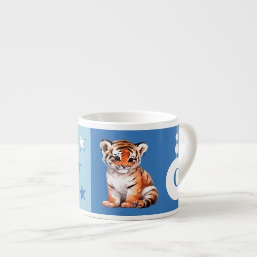 Kinderen tijger mok gepersonaliseerde naam blauw (Voorkant rechts)