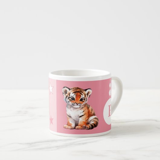 Kinderen tijger mok gepersonaliseerde naam roze (Voorkant rechts)