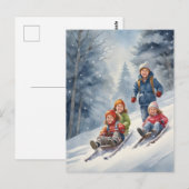 Kinderen Toboggan Winter Scene Briefkaart (Voorkant / Achterkant)