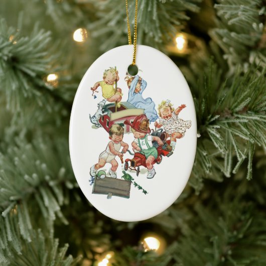  kinderen Toddlers die met brandweerwagens spelen Keramisch Ornament (Boom)