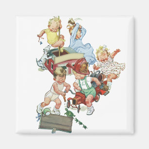  kinderen Toddlers die met brandweerwagens spelen Magneet