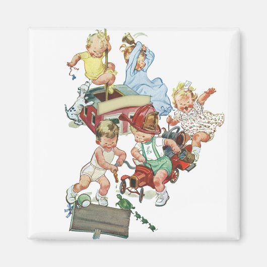  kinderen Toddlers die met brandweerwagens spelen Magneet (Voorkant)