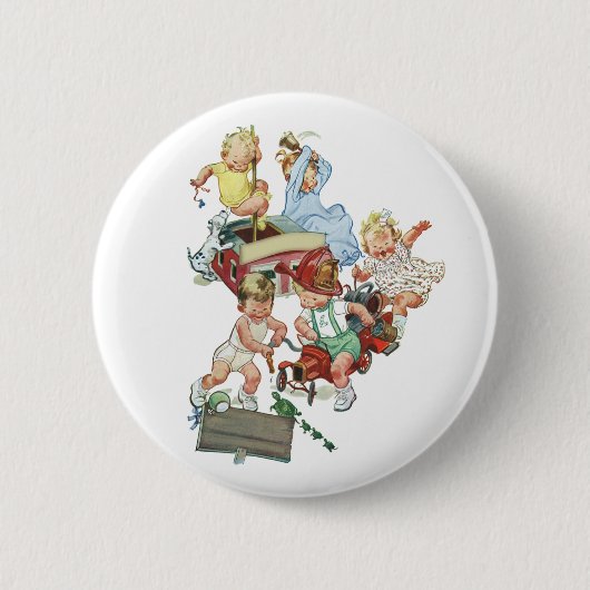  kinderen Toddlers die met brandweerwagens spelen Ronde Button 5,7 Cm (Voorkant)