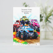 Kinderen Track Monster Truck Verjaardag Bedankkaart (Staand voorkant)