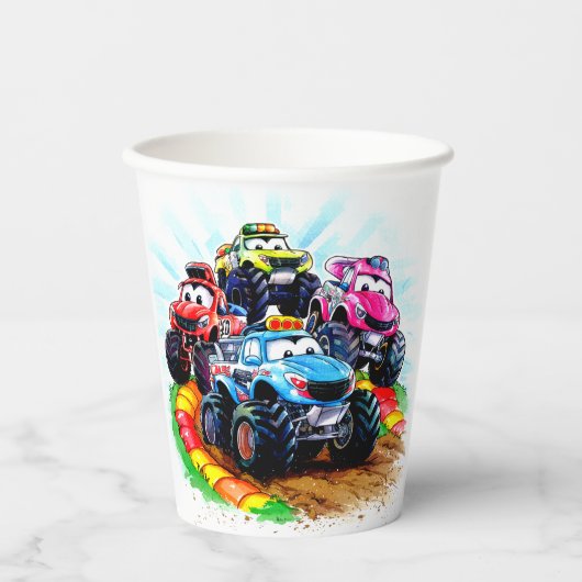 Kinderen Track Monster Truck Verjaardag Papieren Bekers (Voorkant)