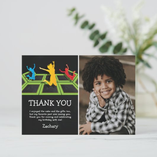 Kinderen Trampoline Verjaardag Foto Bedankt (Staand voorkant)