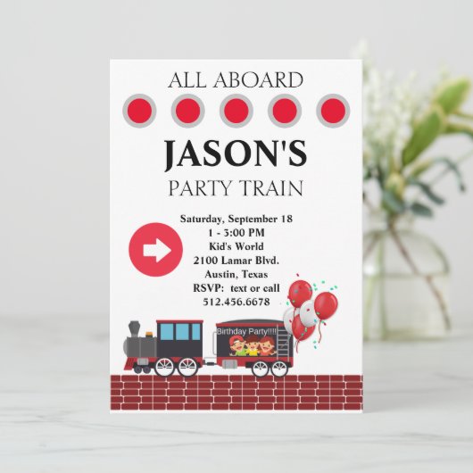 Kinderen Trein Verjaardagsuitnodiging Kaart (Staand voorkant)
