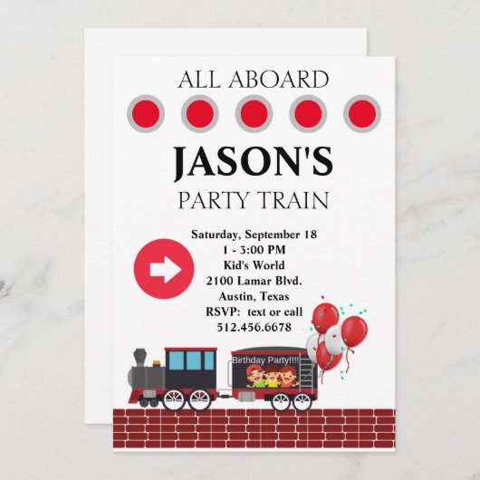 Kinderen Trein Verjaardagsuitnodiging Kaart (Voorkant / Achterkant)