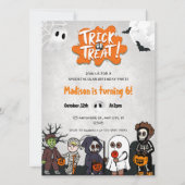 Kinderen Trick or treat Halloween Feestuitnodiging Kaart (Voorkant)