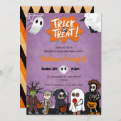 Kinderen Trick or treat Halloween Feestuitnodiging Kaart (Voorkant / Achterkant)