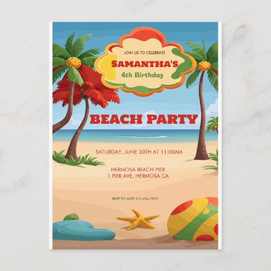 Kinderen Tropicai Reggae Beach Verjaardagsuitnodig Briefkaart (Voorkant)