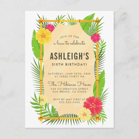 Kinderen Tropisch Bamboe Lijst Luau Birthday Party Uitnodiging Briefkaart (Voorkant)