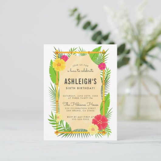 Kinderen Tropisch Bamboe Lijst Luau Birthday Party Uitnodiging Briefkaart (Staand voorkant)