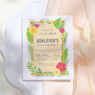 Kinderen Tropisch Bamboe Lijst Luau Birthday Party Uitnodiging Briefkaart