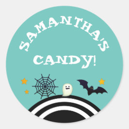 Kinderen Turquoise Persoonlijke Halloween Snoepjes Ronde Sticker
