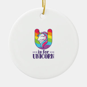 Kinderen U Is Voor Eenhoorn Alfabet T-Shirt Keramisch Ornament