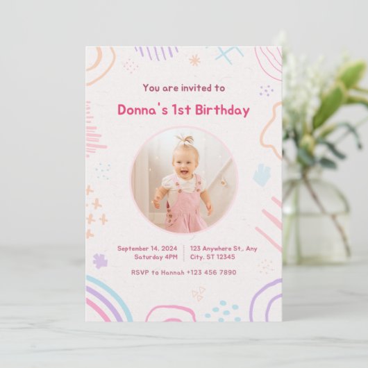 Kinderen uitnodiging op Birthday (Staand voorkant)