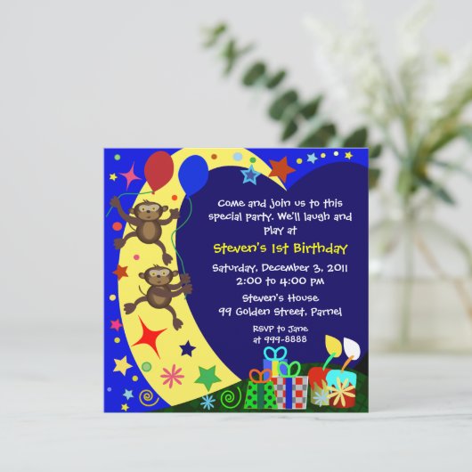 Kinderen uitnodiging op zaterdag: 011 apen (Staand voorkant)