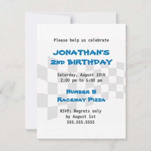 Kinderen - uitnodiging op zaterdag - racewagen (Achterkant)