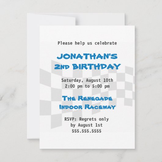 Kinderen - uitnodiging op zaterdag - racewagen (Achterkant)