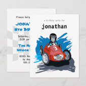 Kinderen - uitnodiging op zaterdag - racewagen (Voorkant / Achterkant)