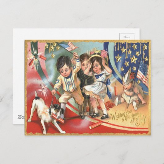 Kinderen US Flag Hond Vuurwerk Firecracker Briefkaart (Voorkant / Achterkant)