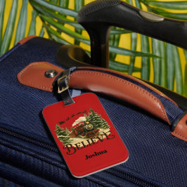 Kinderen Vakantie Geloof Kerst Trein Rood Vintage Bagagelabel